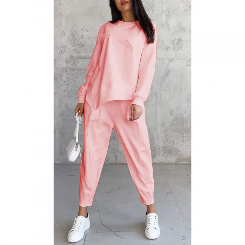 💕Conjunto de sudadera de manga larga con bajo irregular y pantalones para mujer