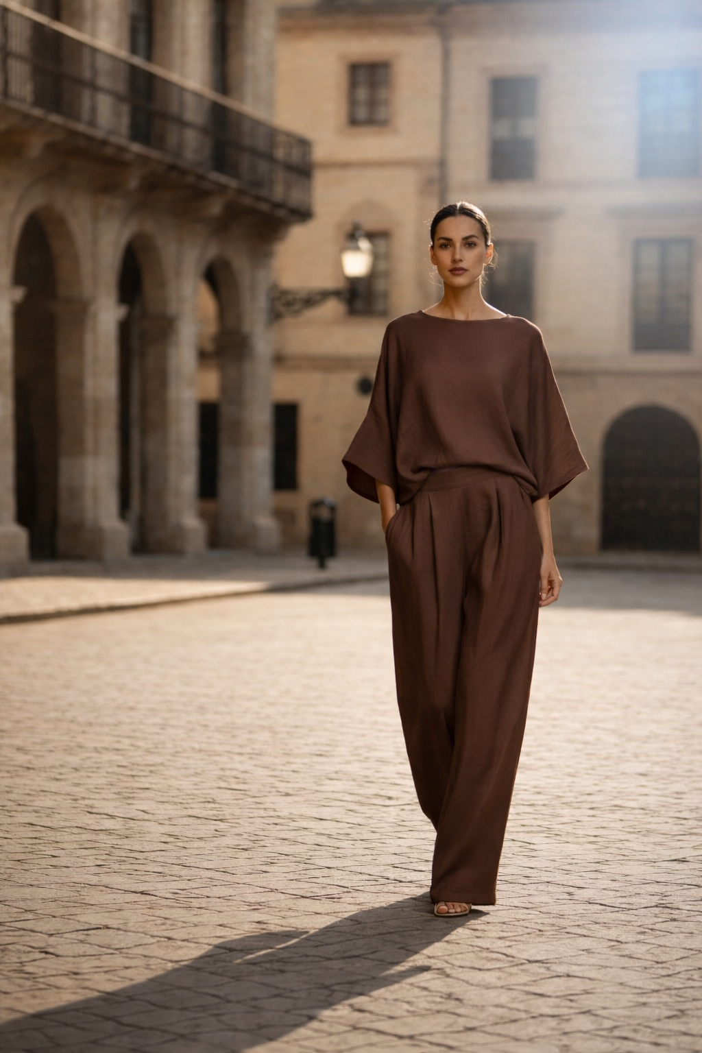 Luxury Linen 2-Piece Set – Elegant Wide-Leg Trousers & Soft Top