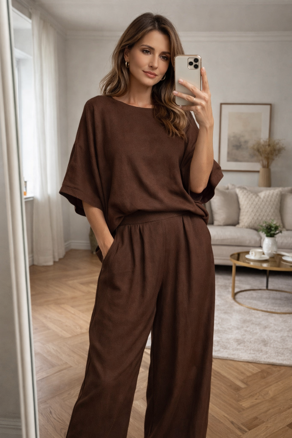 Luxury Linen 2-Piece Set – Elegant Wide-Leg Trousers & Soft Top