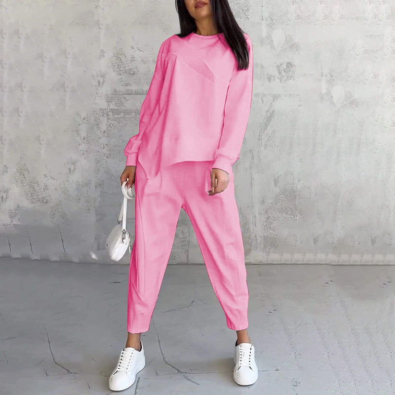 💕Conjunto de sudadera de manga larga con bajo irregular y pantalones para mujer